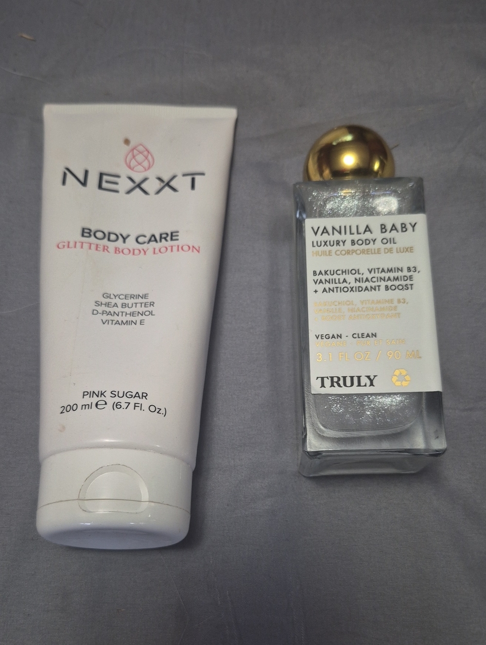 TRULY Vanilla Baby Luxury Body Oil Shimmer And Nexxt Glitter Body Lotion